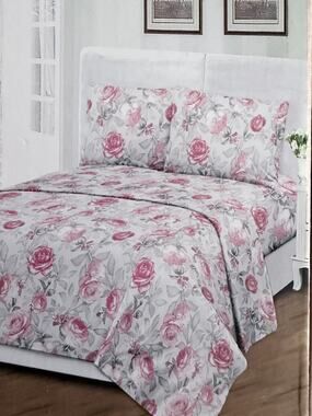 Tree Organic 100% Satisfied Cotton Queen Size White/Pink Floral New